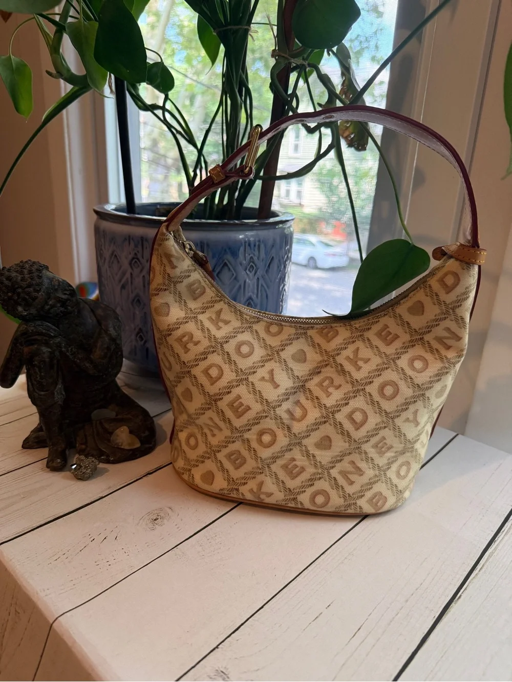 Dooney & Bourke | Vintage Y2K Cream Crossword Logo Mini Hobo Bag